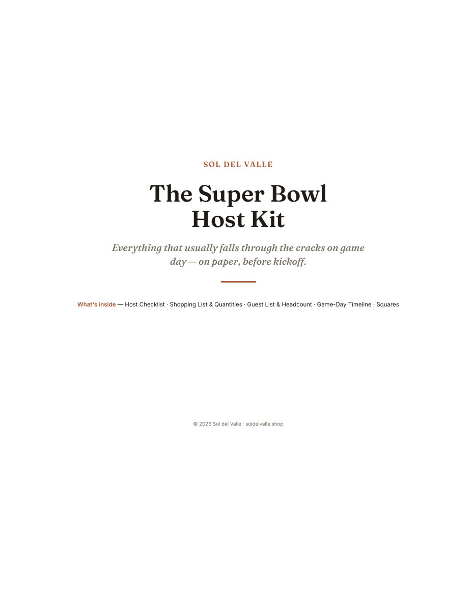 The Super Bowl Host Kit — una página